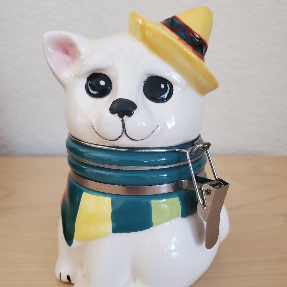 Boston Warehouse Hand Painted HInged Jar Storage Container Sitting Dog